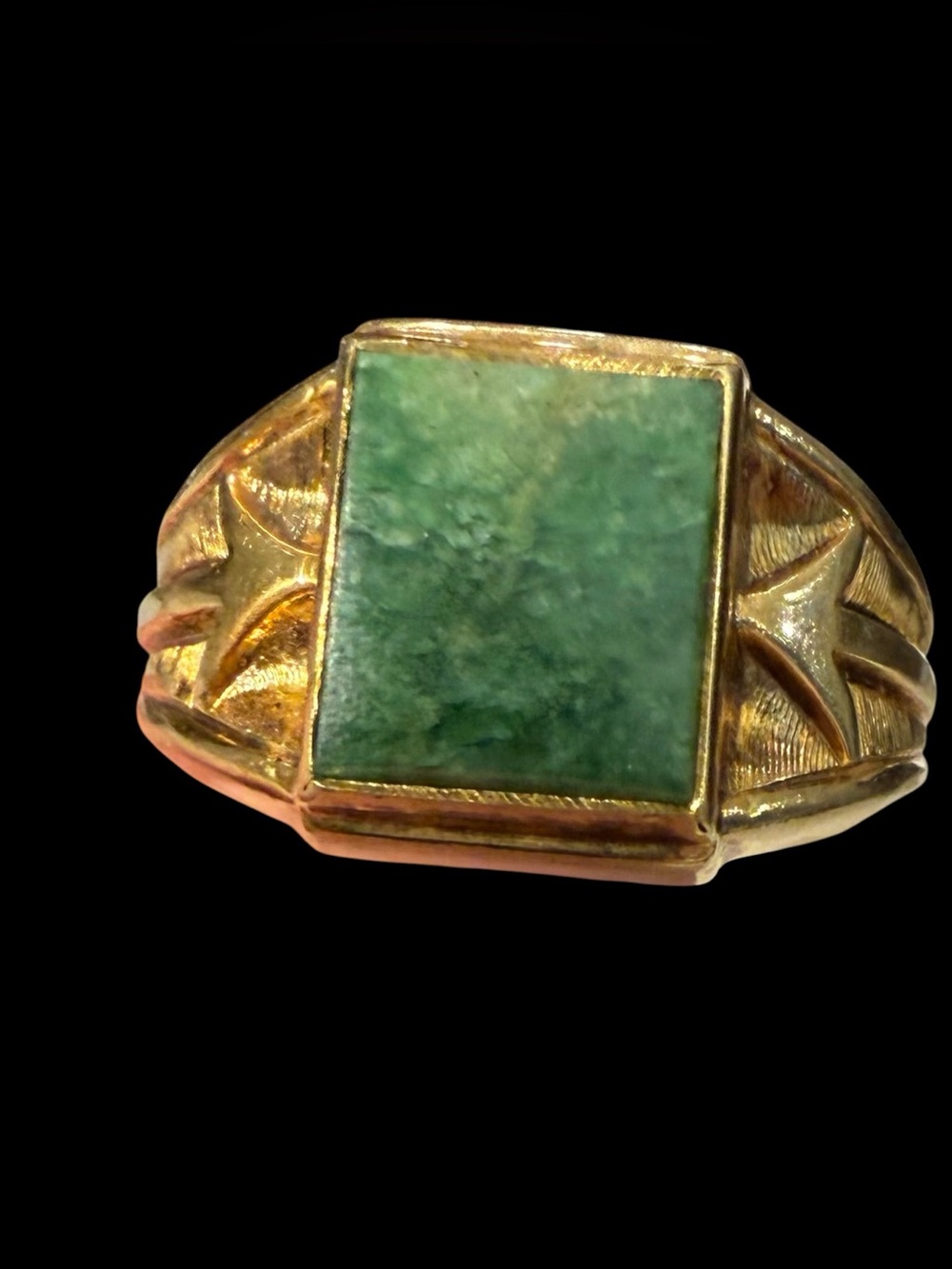 Vintage Krementz 18KT H.T.G. Men’s American Jade Nephrite Mid Century Ring Sz 12